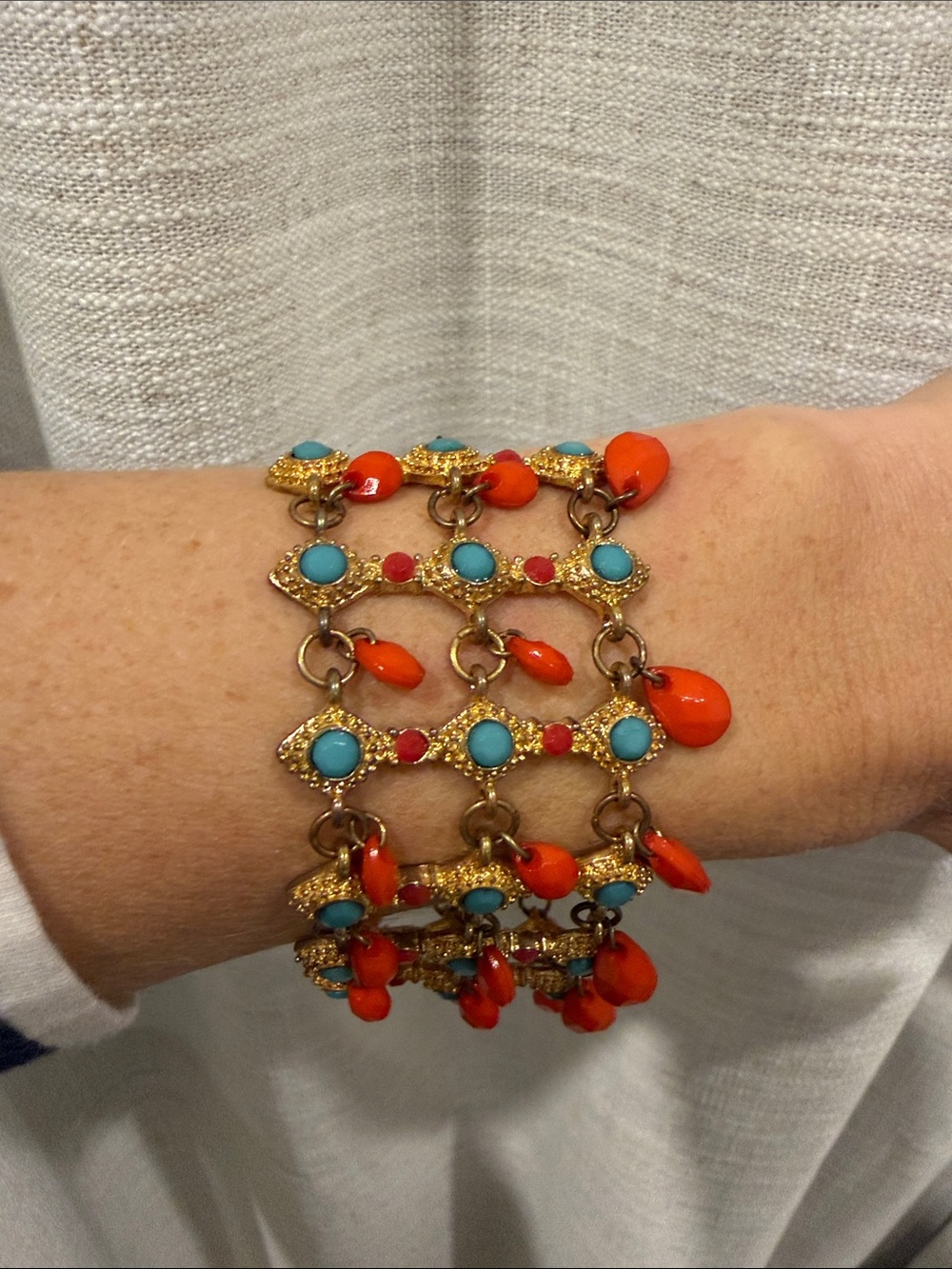 Turquoise & Coral Gold-Tone Multi-Strand Beaded Bracelet
